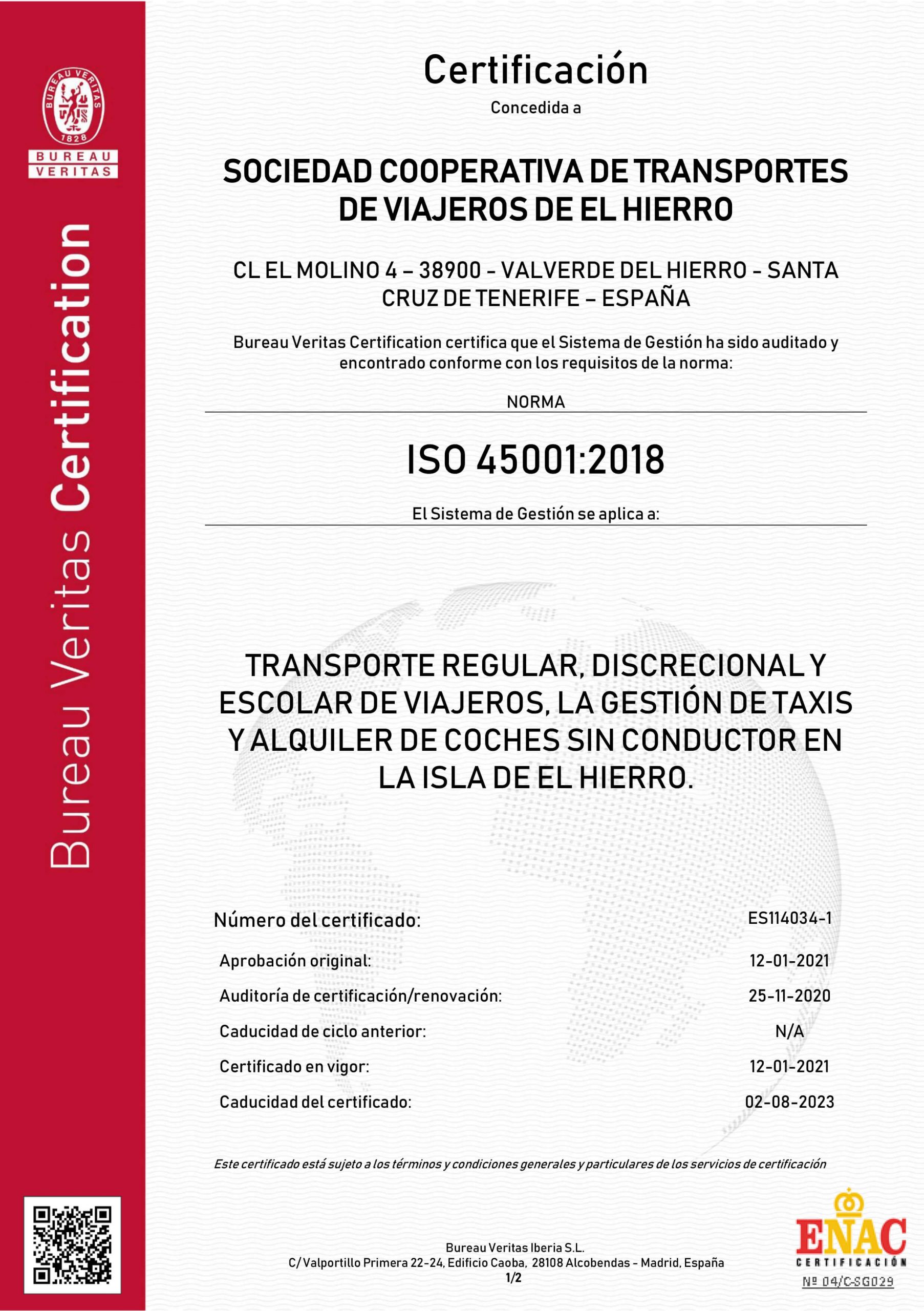 Certificado ISO 45001 de TransHierro