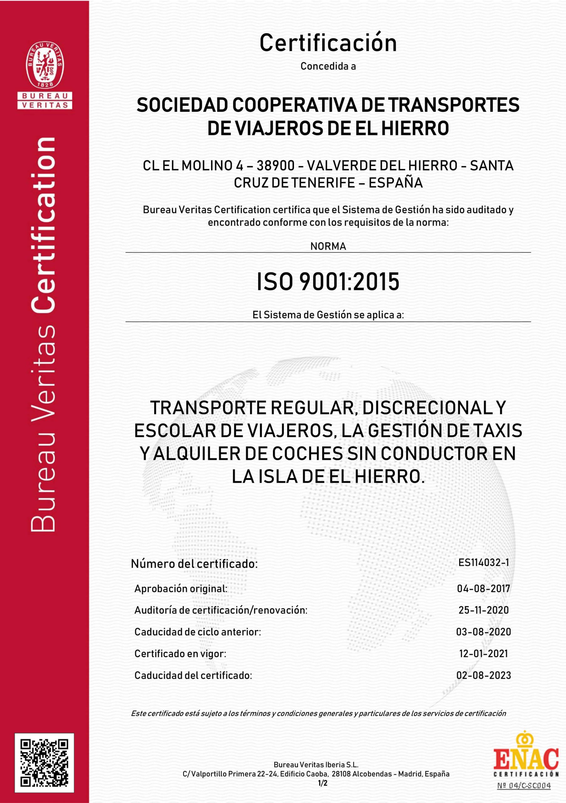 Certificado ISO 9001 de TransHierro